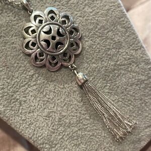 Lucky Brand Silver Sunflower Moon Tassel Pendant Necklace 30-32”
